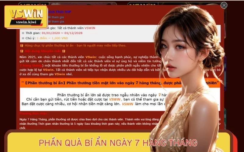 Khuyến mãi Vswin phần quà bí ẩn vào ngày 7 hàng tháng